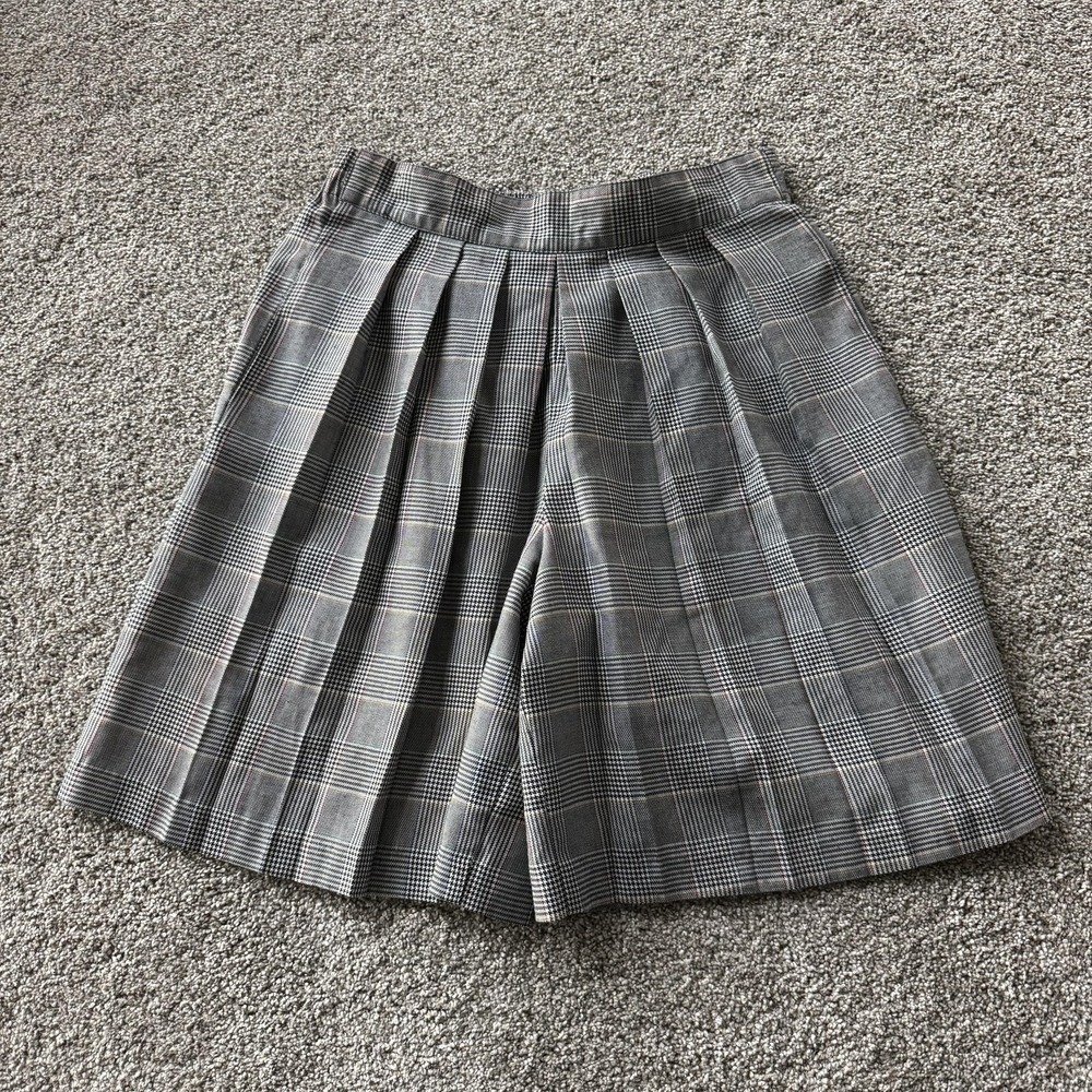 Vintage Katie Brooke Shorts Womens 14 Gray Plaid Twill Culotte Pleated